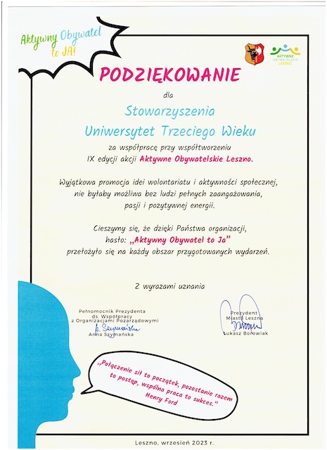 Podziękowanie AOL 2023